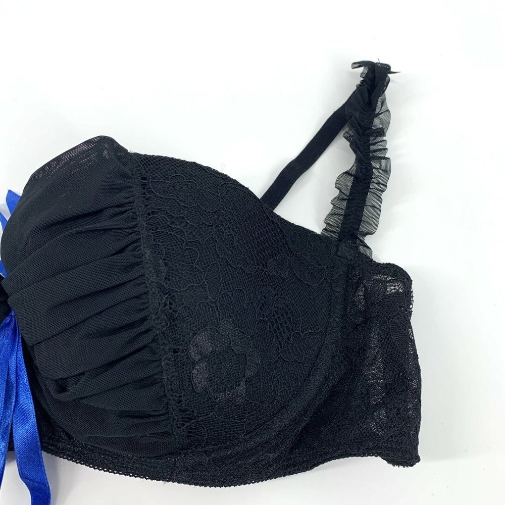 Frederick's Of Hollywood Bra Black Lace Floral Mesh Underwire Womens - Picture 3 of 7